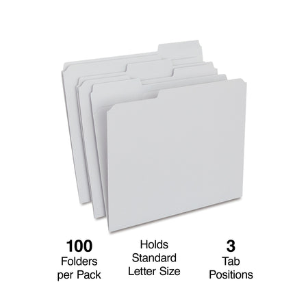 Staples® Reinforced File Folders, 1/3-Cut Tab, Letter Size, Gray, 100/Box