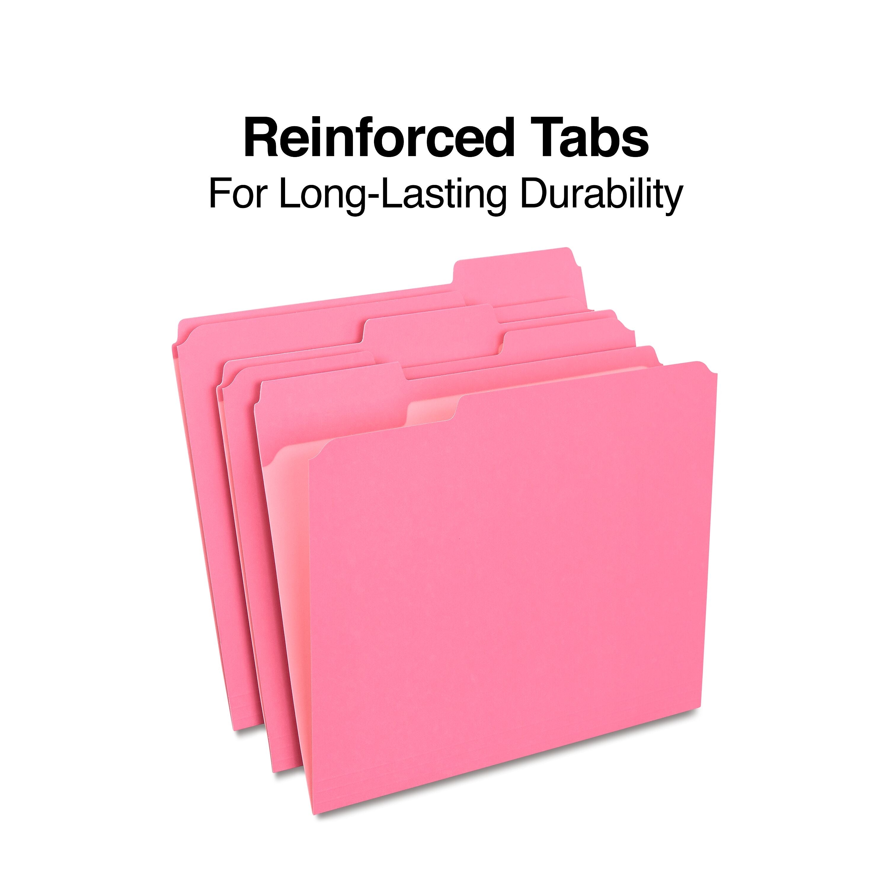 Staples Reinforced File Folders, 1/3-Cut Tab, Letter Size, Pink, 100/Box