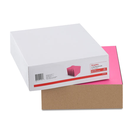 Staples Reinforced File Folders, 1/3-Cut Tab, Letter Size, Pink, 100/Box