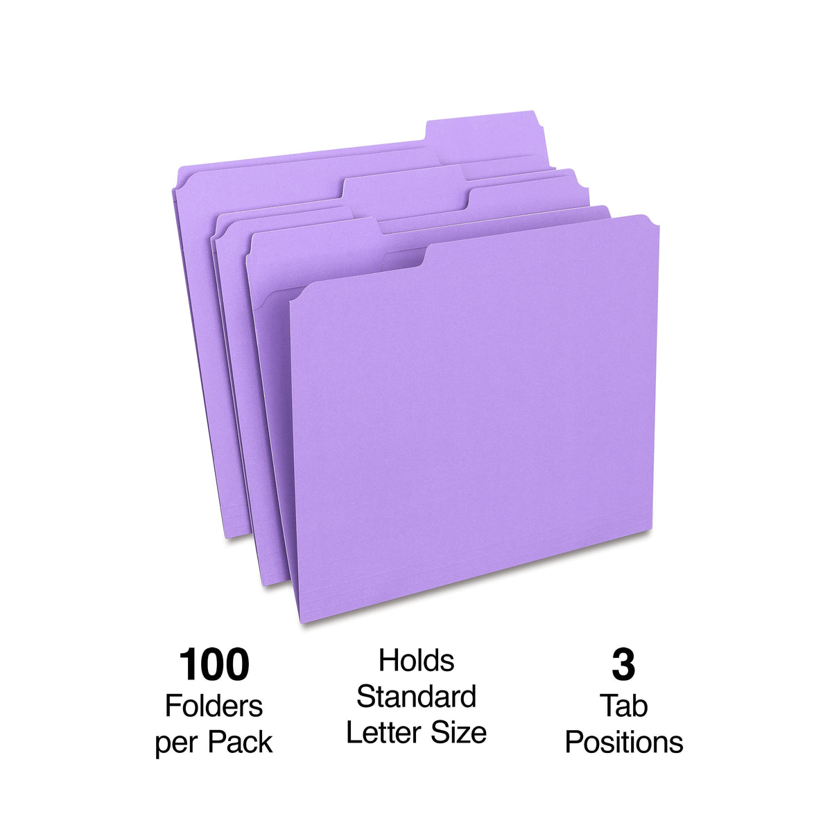 Staples Reinforced File Folders, 1/3-Cut Tab, Letter Size, Purple, 100/Box