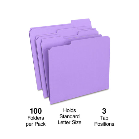 Staples Reinforced File Folders, 1/3-Cut Tab, Letter Size, Purple, 100/Box