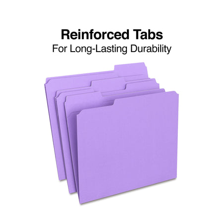 Staples Reinforced File Folders, 1/3-Cut Tab, Letter Size, Purple, 100/Box