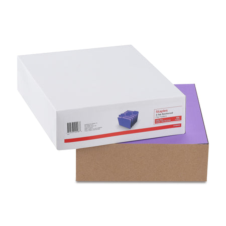 Staples Reinforced File Folders, 1/3-Cut Tab, Letter Size, Purple, 100/Box