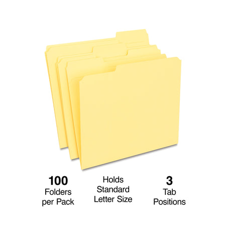 Staples Reinforced File Folders, 1/3-Cut Tab, Letter Size, Yellow, 100/Box