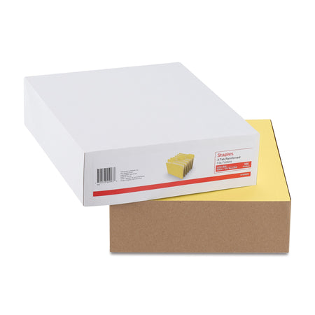 Staples Reinforced File Folders, 1/3-Cut Tab, Letter Size, Yellow, 100/Box