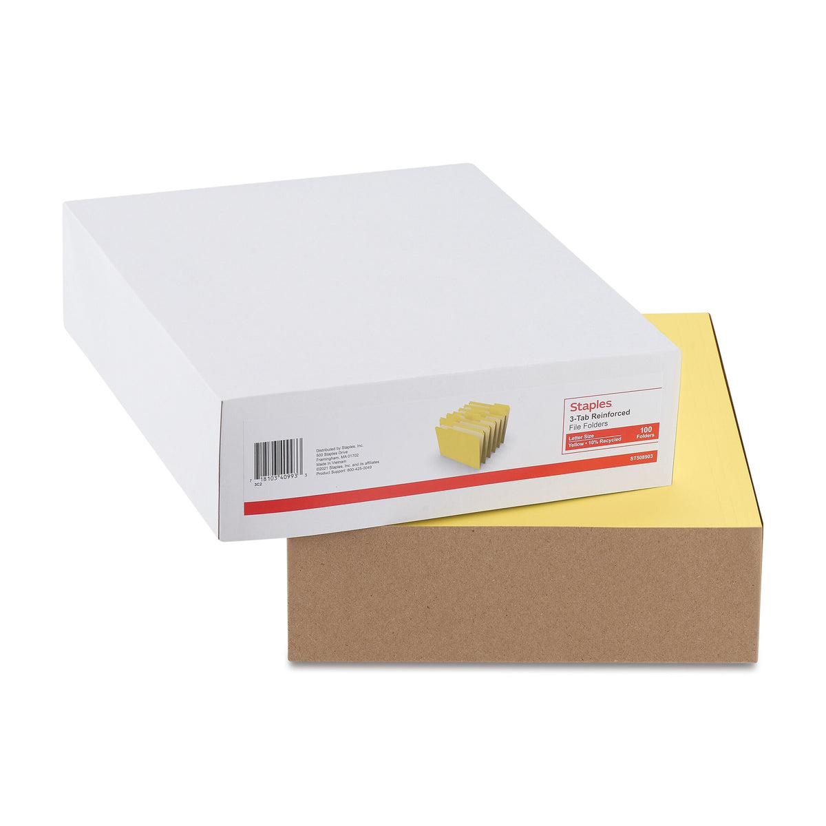 Staples Reinforced File Folders, 1/3-Cut Tab, Letter Size, Yellow, 100/Box