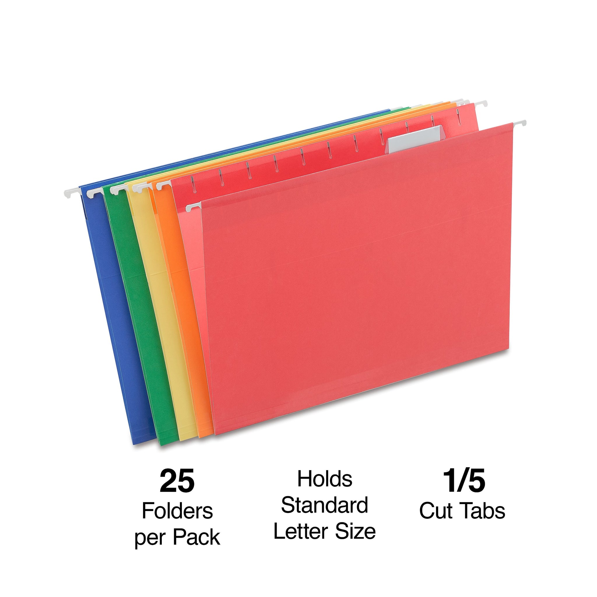 Staples Reinforced Hanging File Folders, 1/5-Cut Tab, Letter Size, Assorted Colors, 25/Box