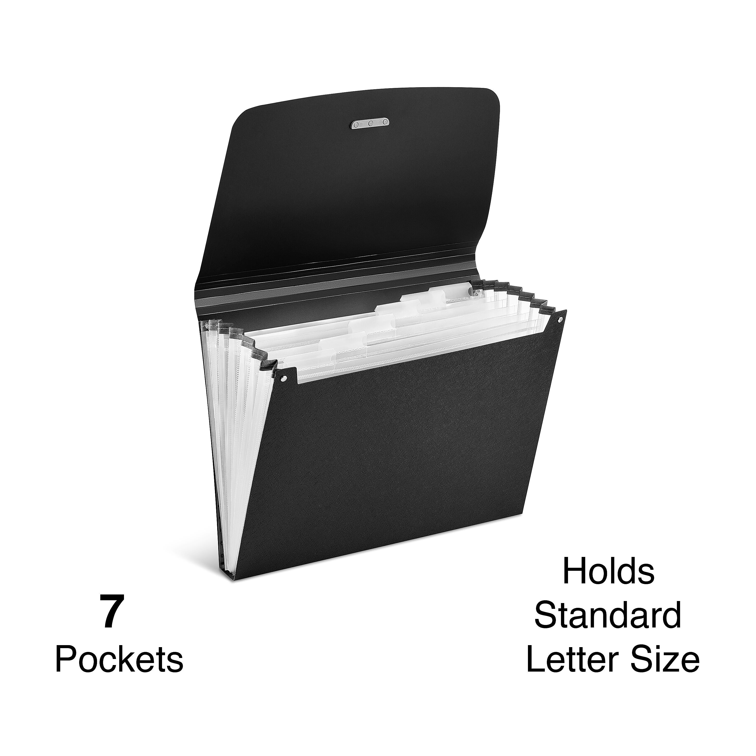 Staples Reinforced Plastic Accordion File, 7-Pocket, Letter Size, Black