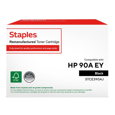 Staples Remanufactured Black Extended Yield Toner Cartridge Replacement for HP 90A