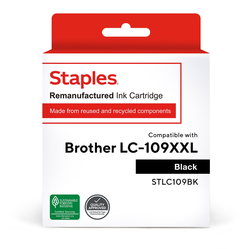 Staples Remanufactured Black Extra High Yield Ink Cartridge Replacement for Brother LC109BK