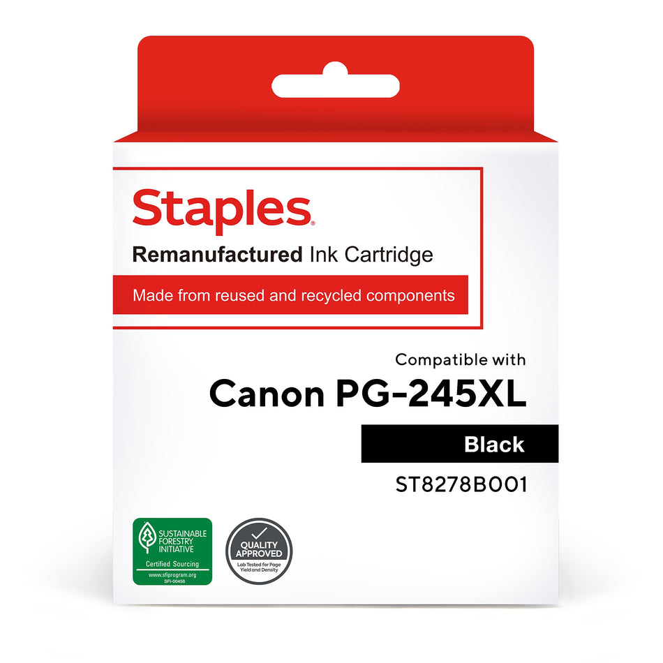 Staples Remanufactured Black High Yield Ink Cartridge Replacement for Canon PG-245 XL