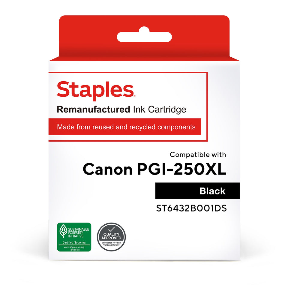 Staples Remanufactured Black High Yield Ink Cartridge Replacement for Canon PGI-250XL