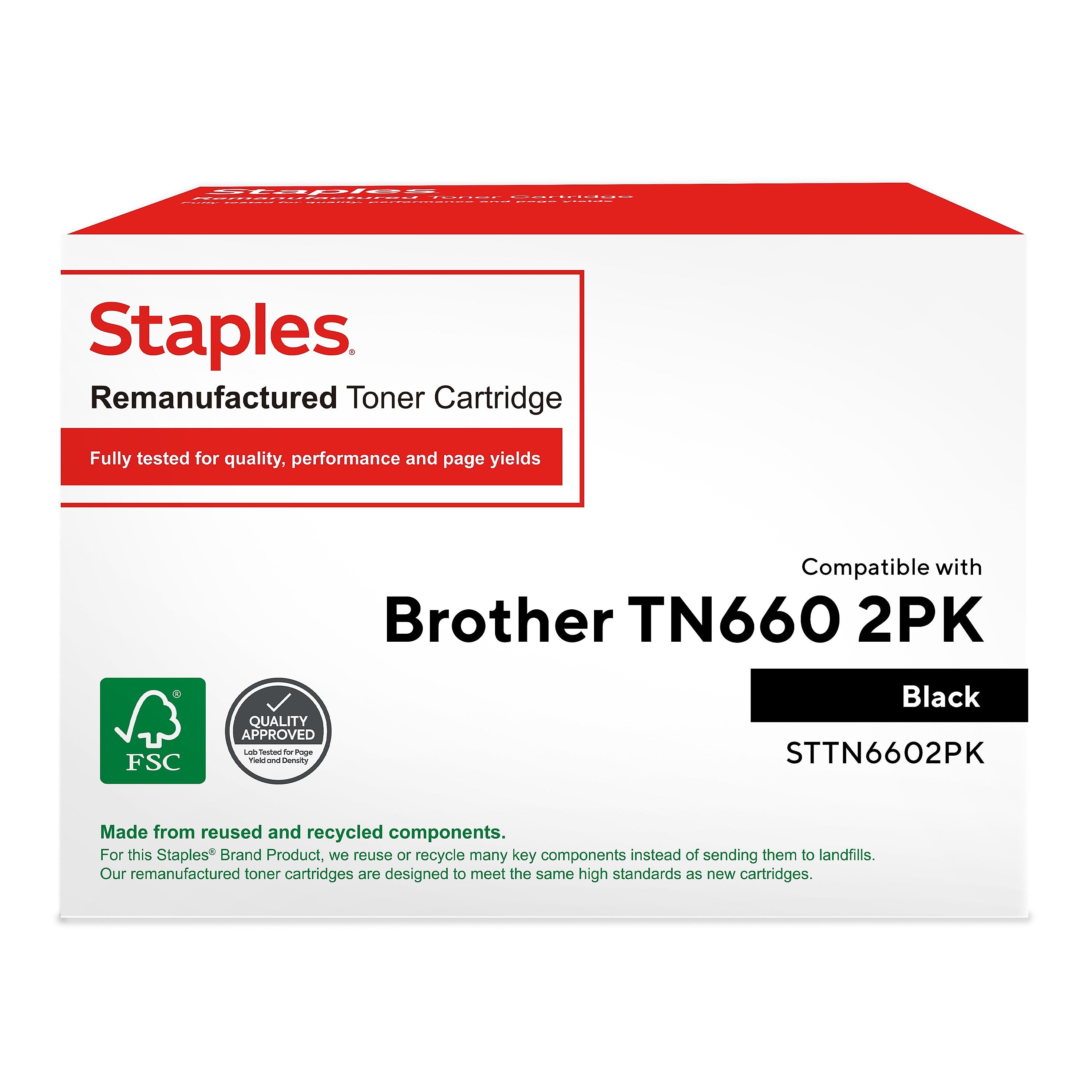 Staples Remanufactured Black High Yield Toner Cartridge Replacement for Brother TN660 , 2/Pack