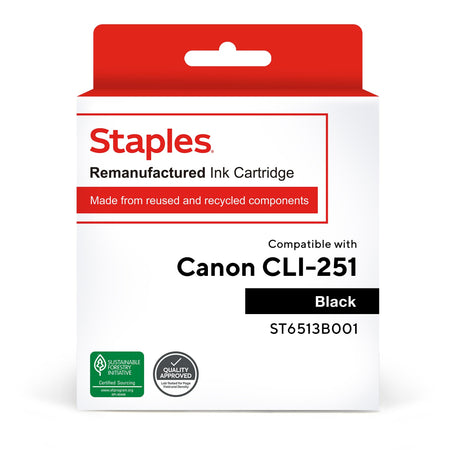 Staples Remanufactured Black Standard Yield Ink Cartridge Replacement for Canon CLI-251BK