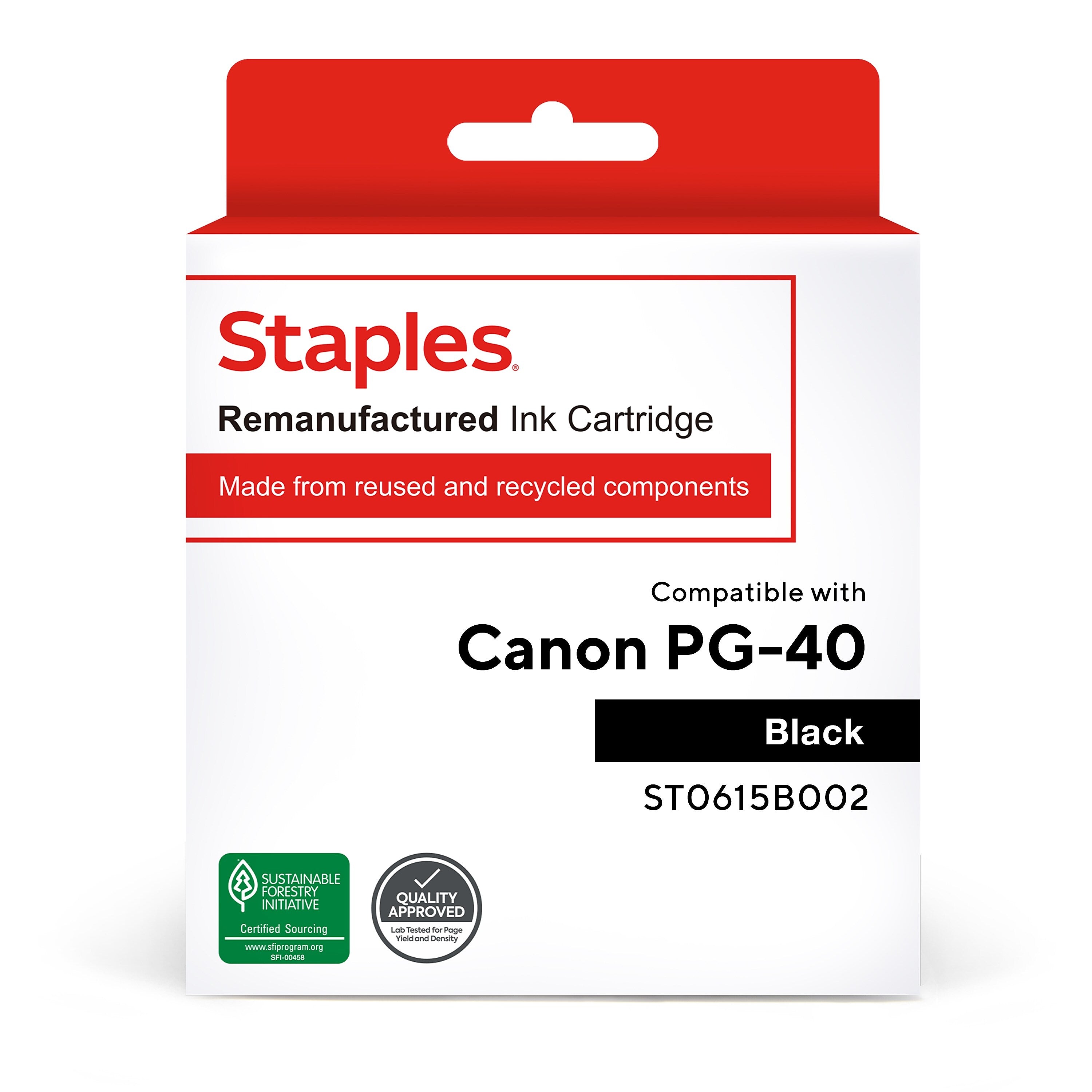 Staples Remanufactured Black Standard Yield Ink Cartridge Replacement for Canon PG-40