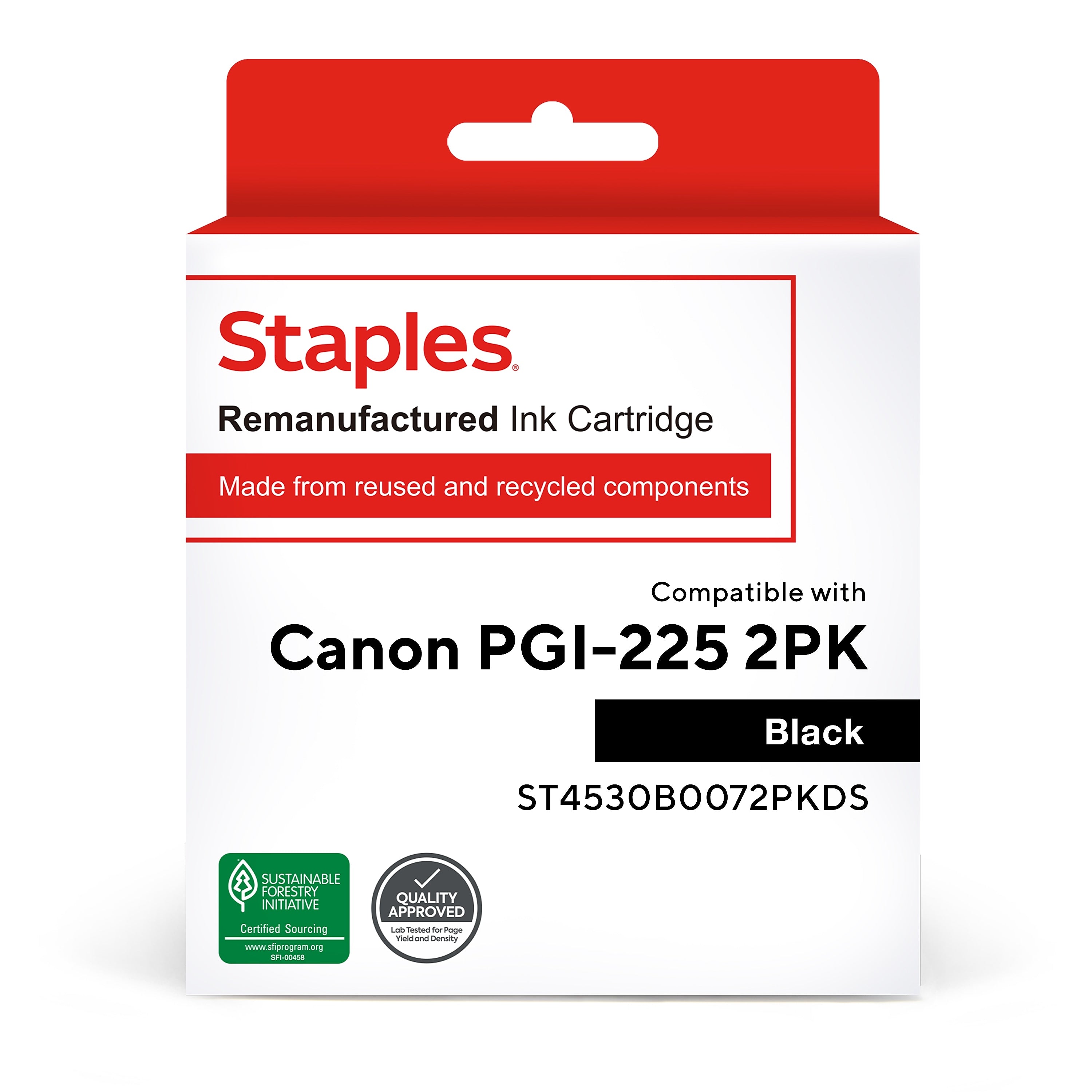 Staples Remanufactured Black Standard Yield Ink Cartridge Replacement for Canon PGI-225PGBK , 2/Pack