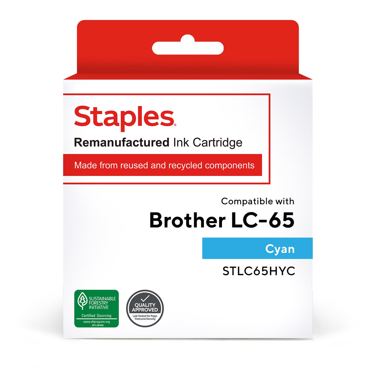 Staples Remanufactured Cyan High Yield Ink Cartridge Replacement for Brother LC65HYC