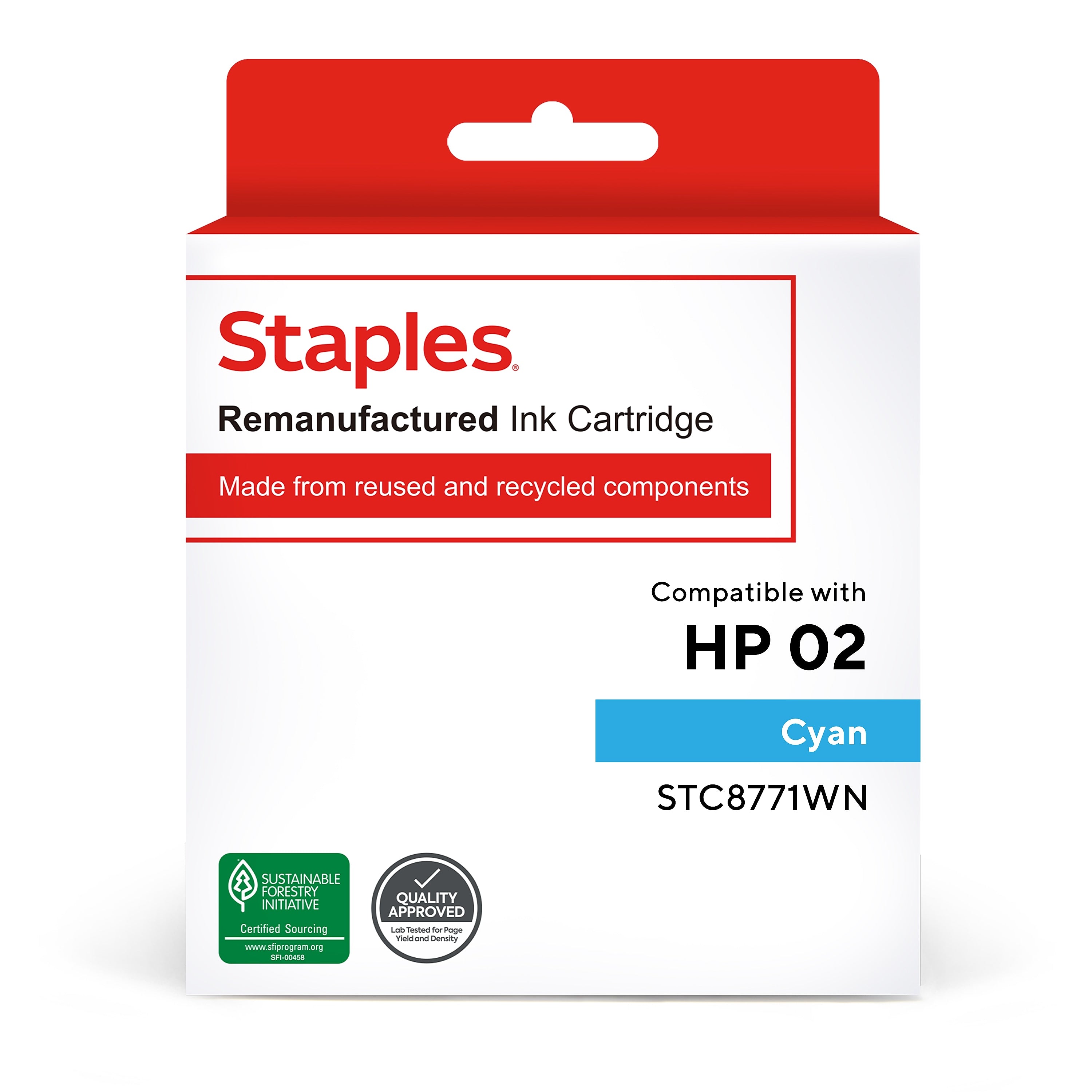 Staples Remanufactured Cyan High Yield Ink Cartridge Replacement for HP 02