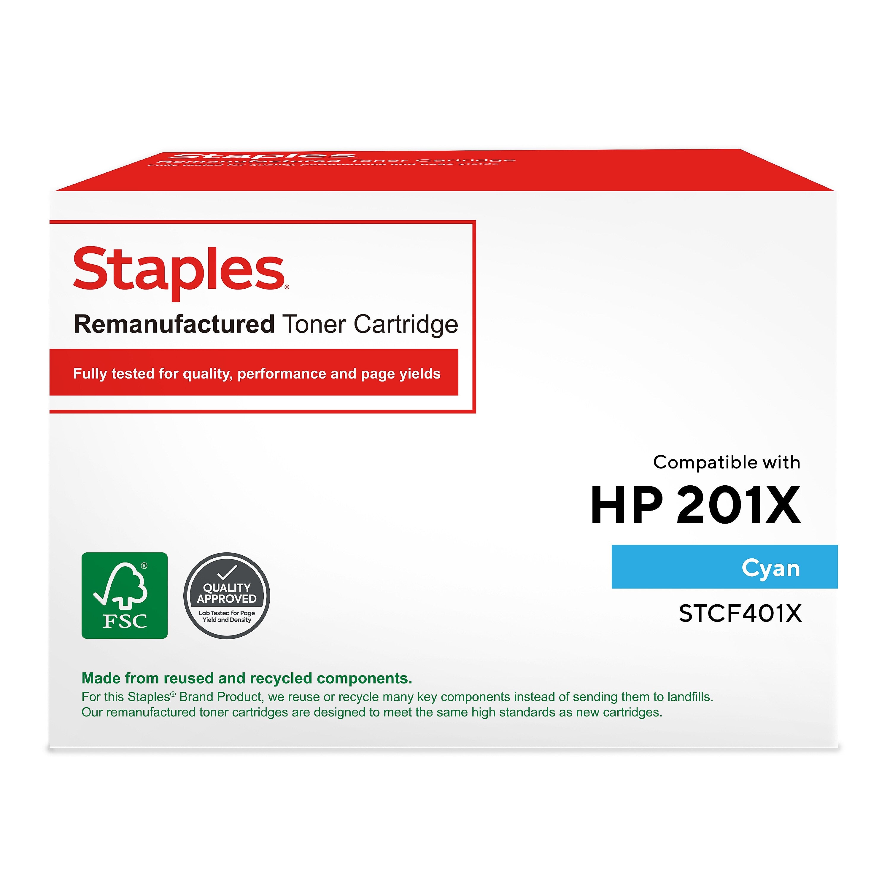 Staples Remanufactured Cyan High Yield Toner Cartridge Replacement for HP 201X