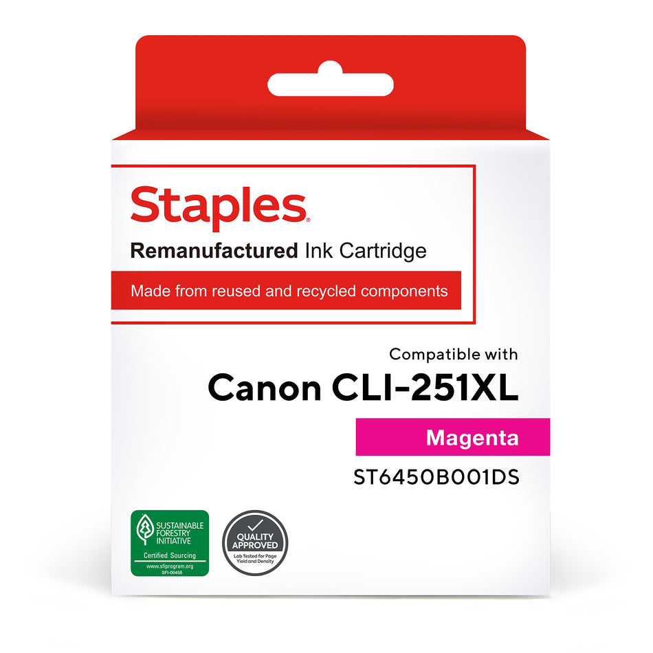 Staples Remanufactured Magenta High Yield Ink Cartridge Replacement for Canon CLI-251XL