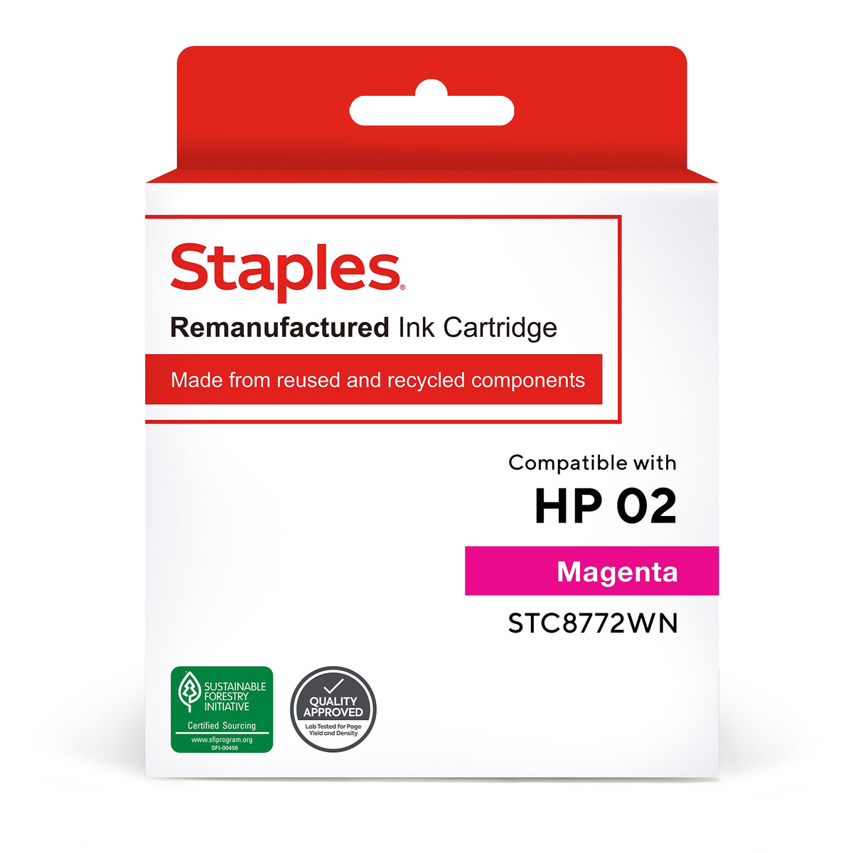 Staples Remanufactured Magenta High Yield Ink Cartridge Replacement for HP 02