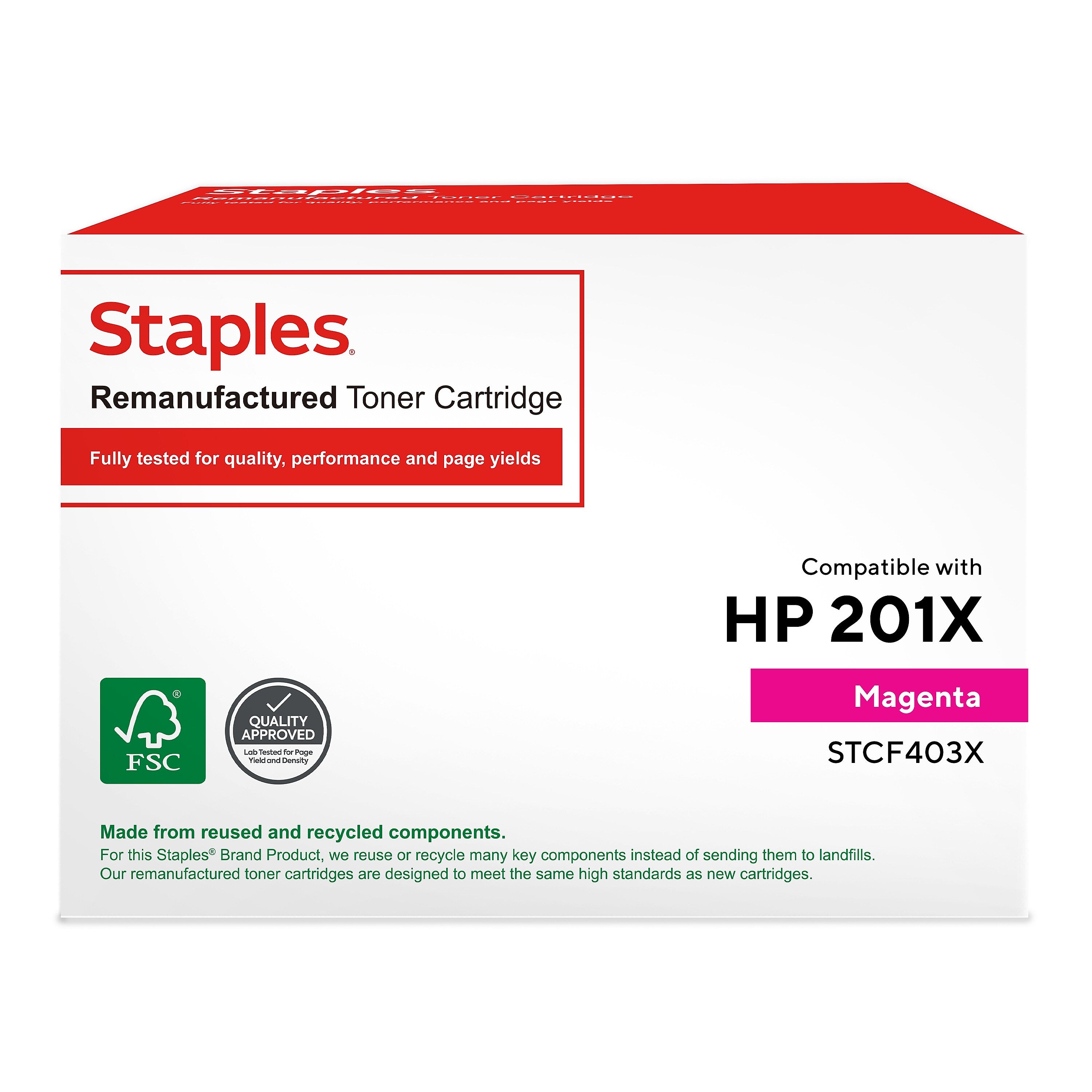 Staples Remanufactured Magenta High Yield Toner Cartridge Replacement for HP 201X