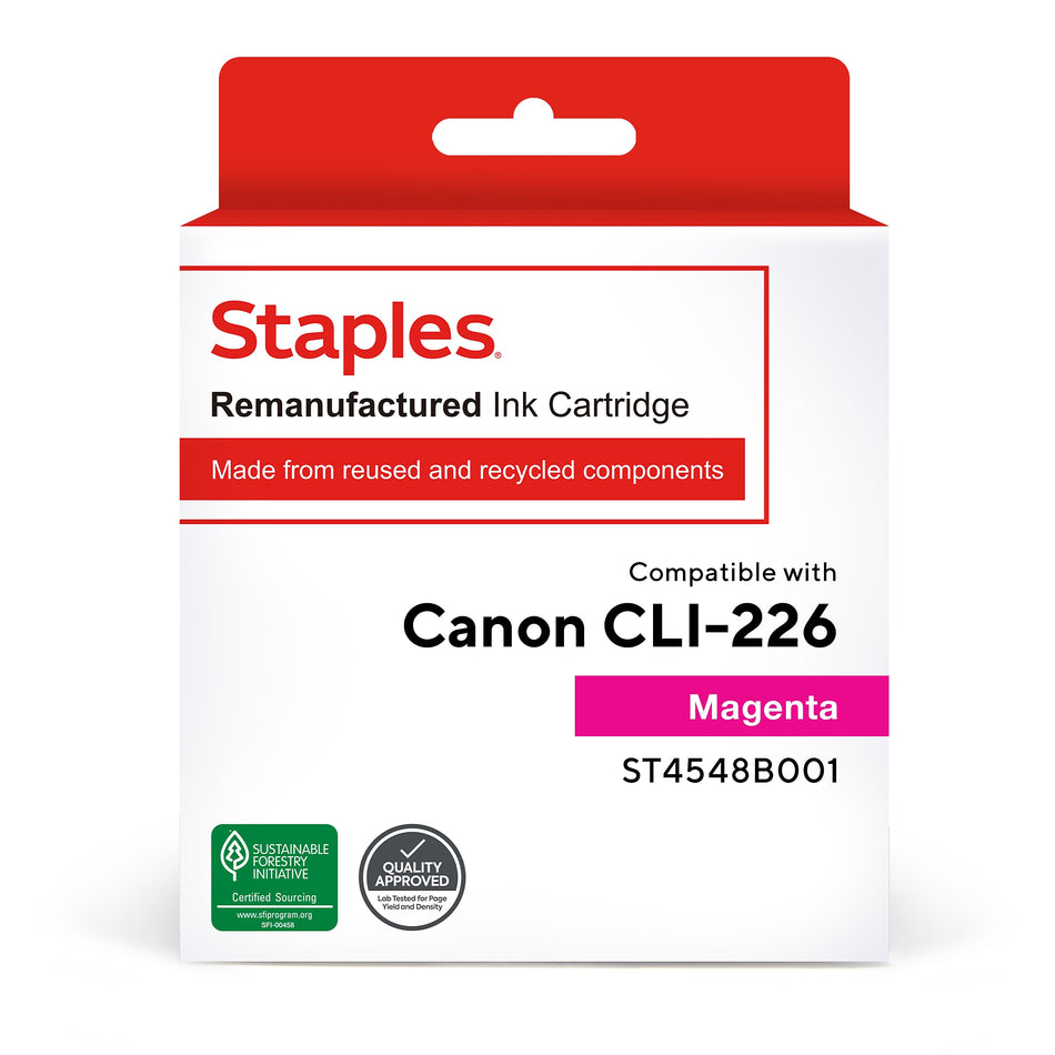 Staples Remanufactured Magenta Standard Yield Ink Cartridge Replacement for Canon CLI-226M