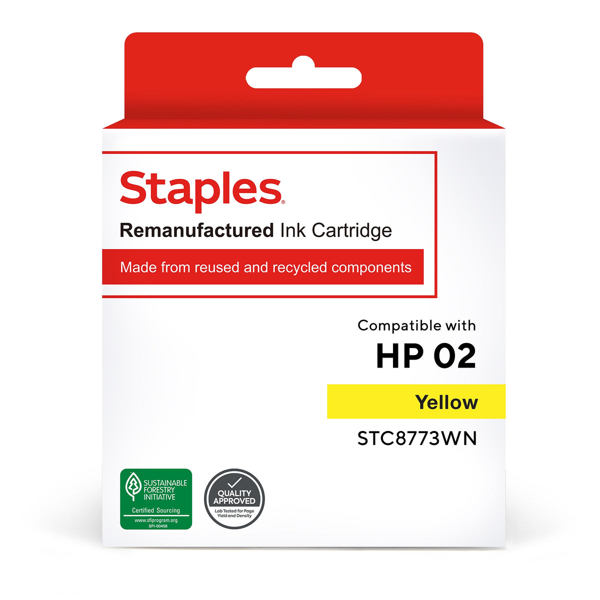 Staples Remanufactured Yellow High Yield Ink Cartridge Replacement for HP 02