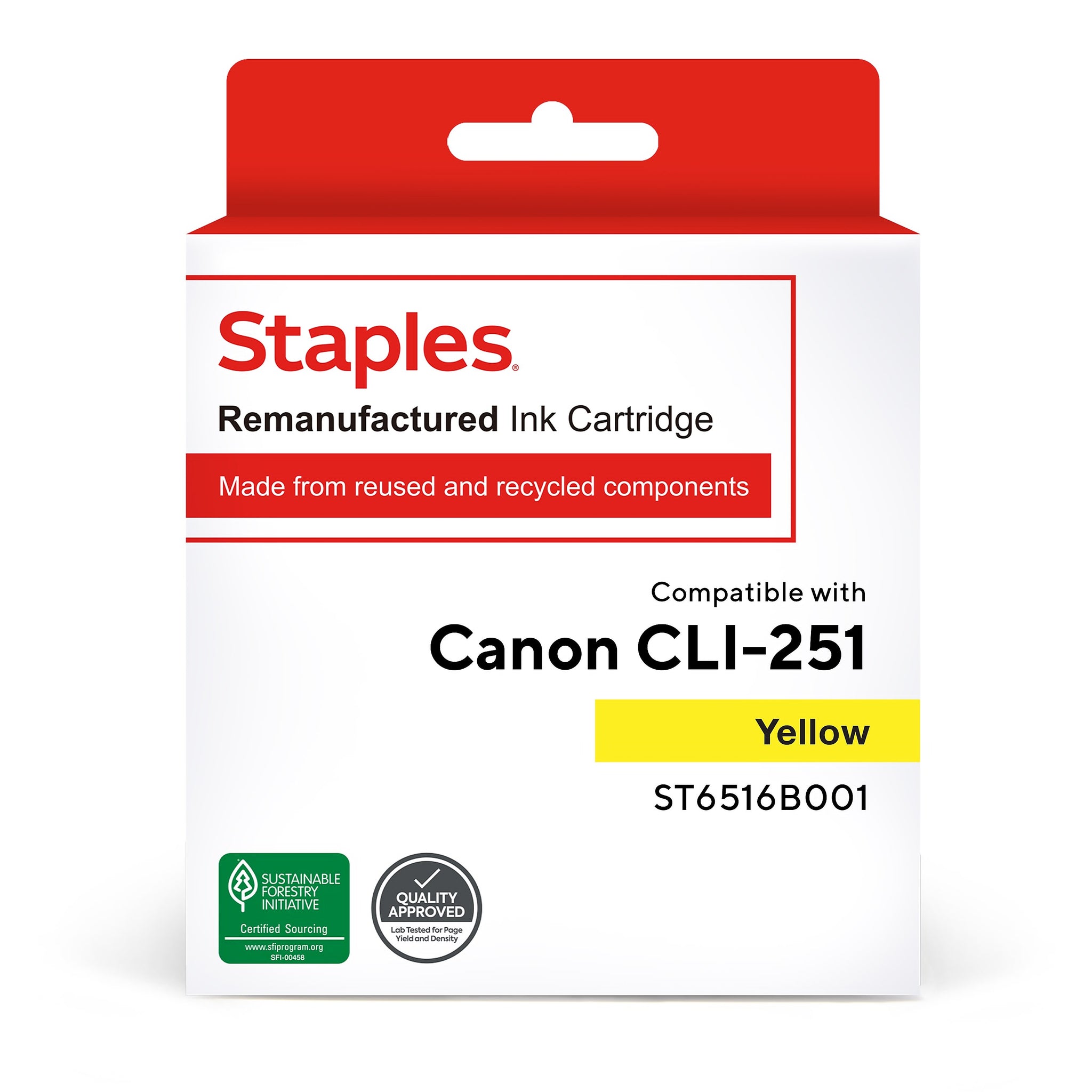 Staples Remanufactured Yellow Standard Yield Ink Cartridge Replacement for Canon CLI-251Y