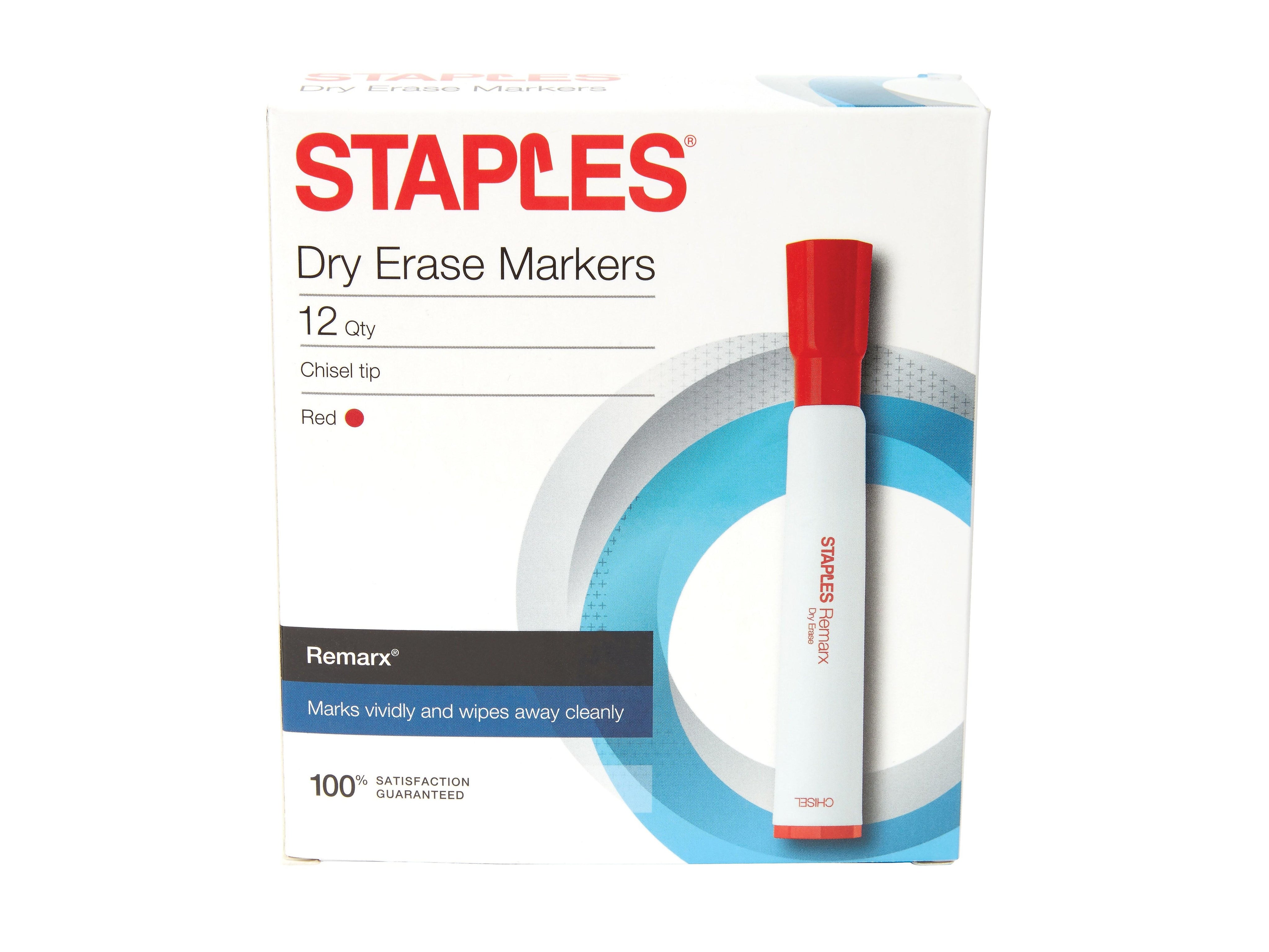 Staples Remarx Dry Erase Markers, Broad Point, Red, 12/Pack