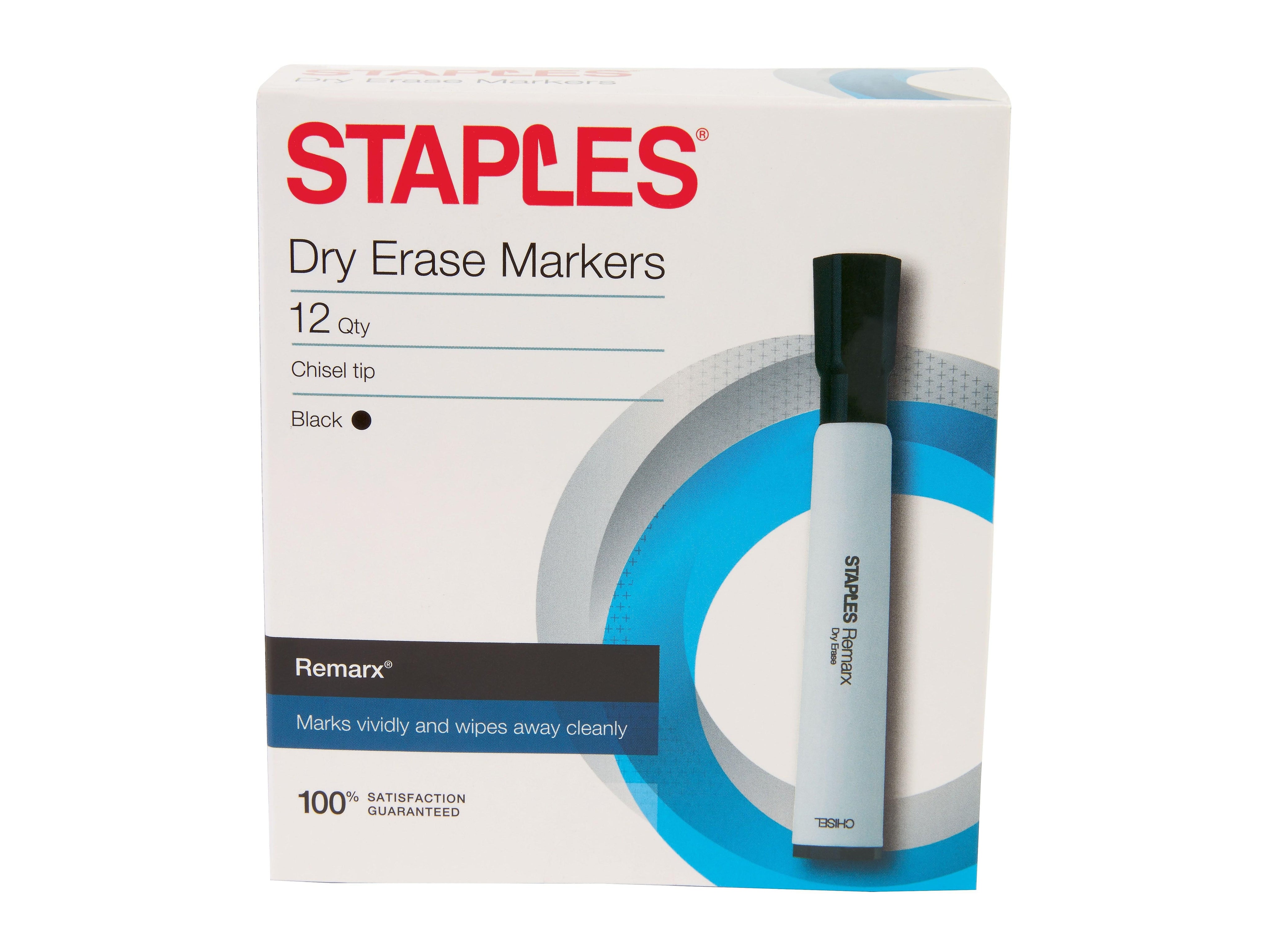 Staples Remarx Dry-Erase Markers, Chisel Tip, Black, 12/Pack