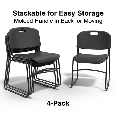 Staples Resin Stacking Chair, Black, 4/Pack