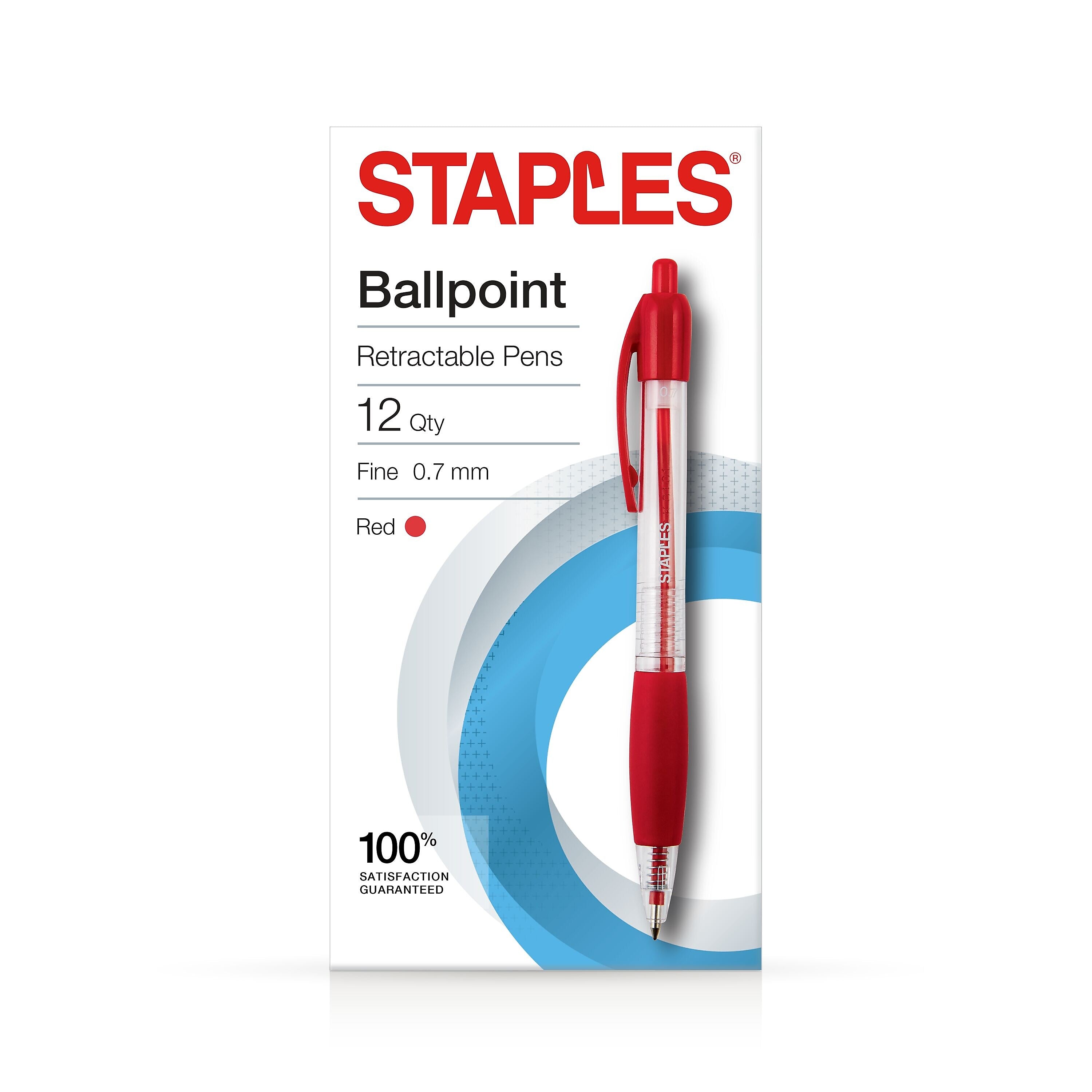 Staples Retractable Ballpoint Pens, Fine Point, Red Ink, Dozen