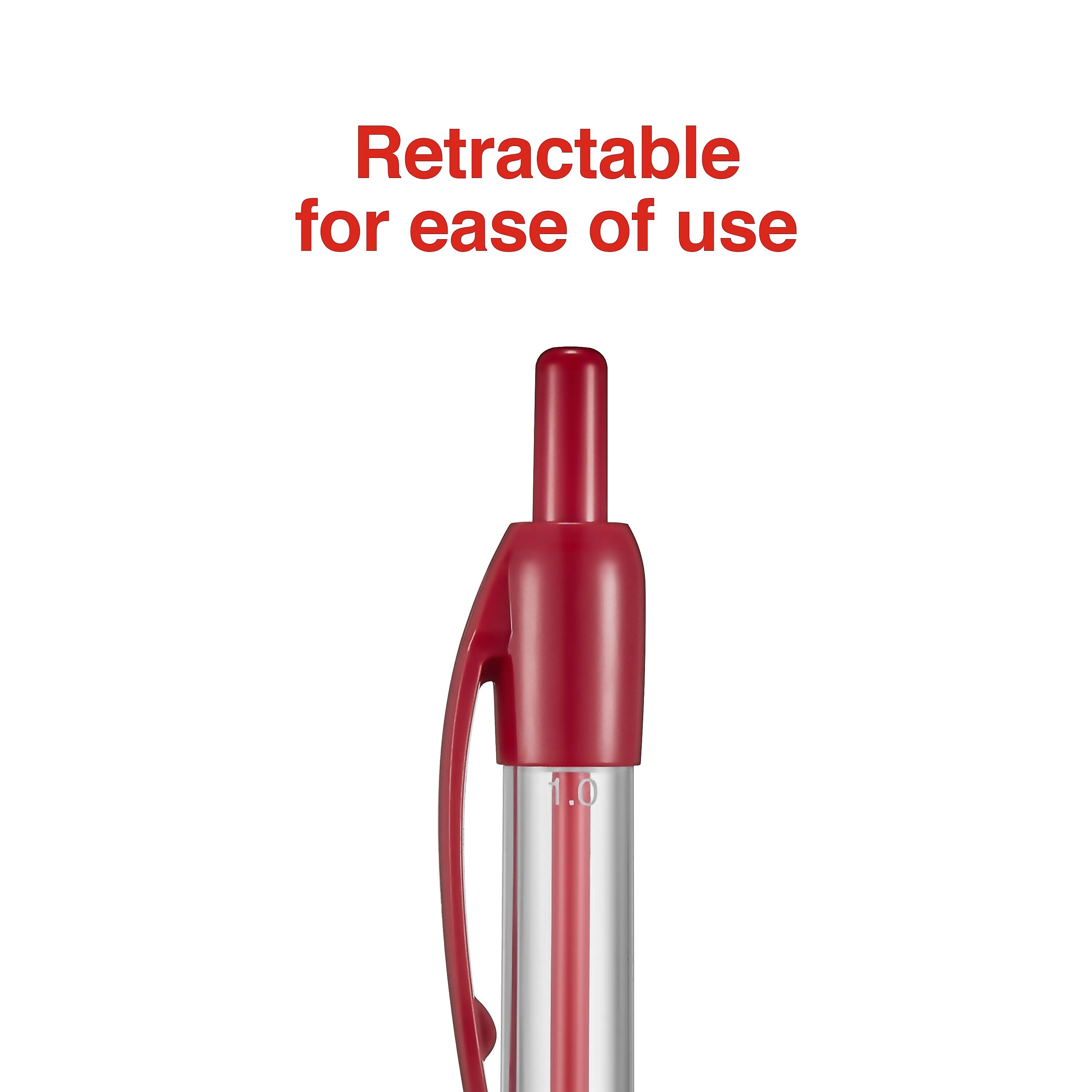 Staples Retractable Ballpoint Pens, Medium Point, Red Ink, Dozen