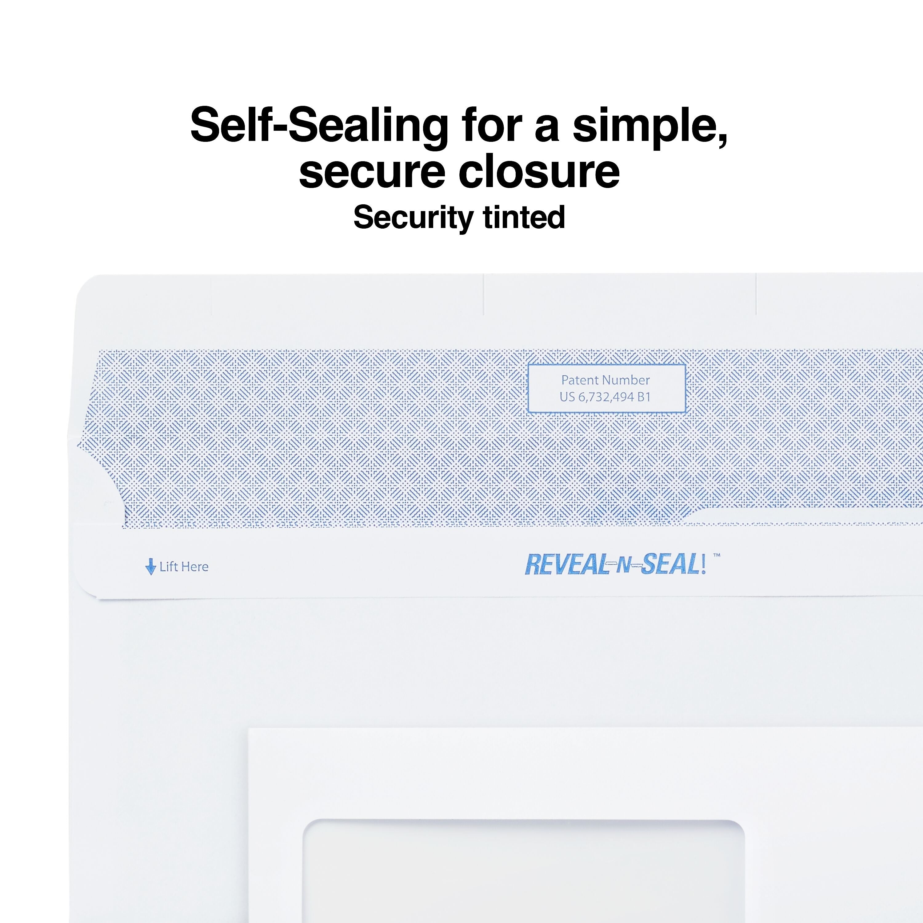 Staples Reveal-N-Seal Security Tinted #9 Business Envelopes, 3 7/8" x 8 7/8", White, 500/Box