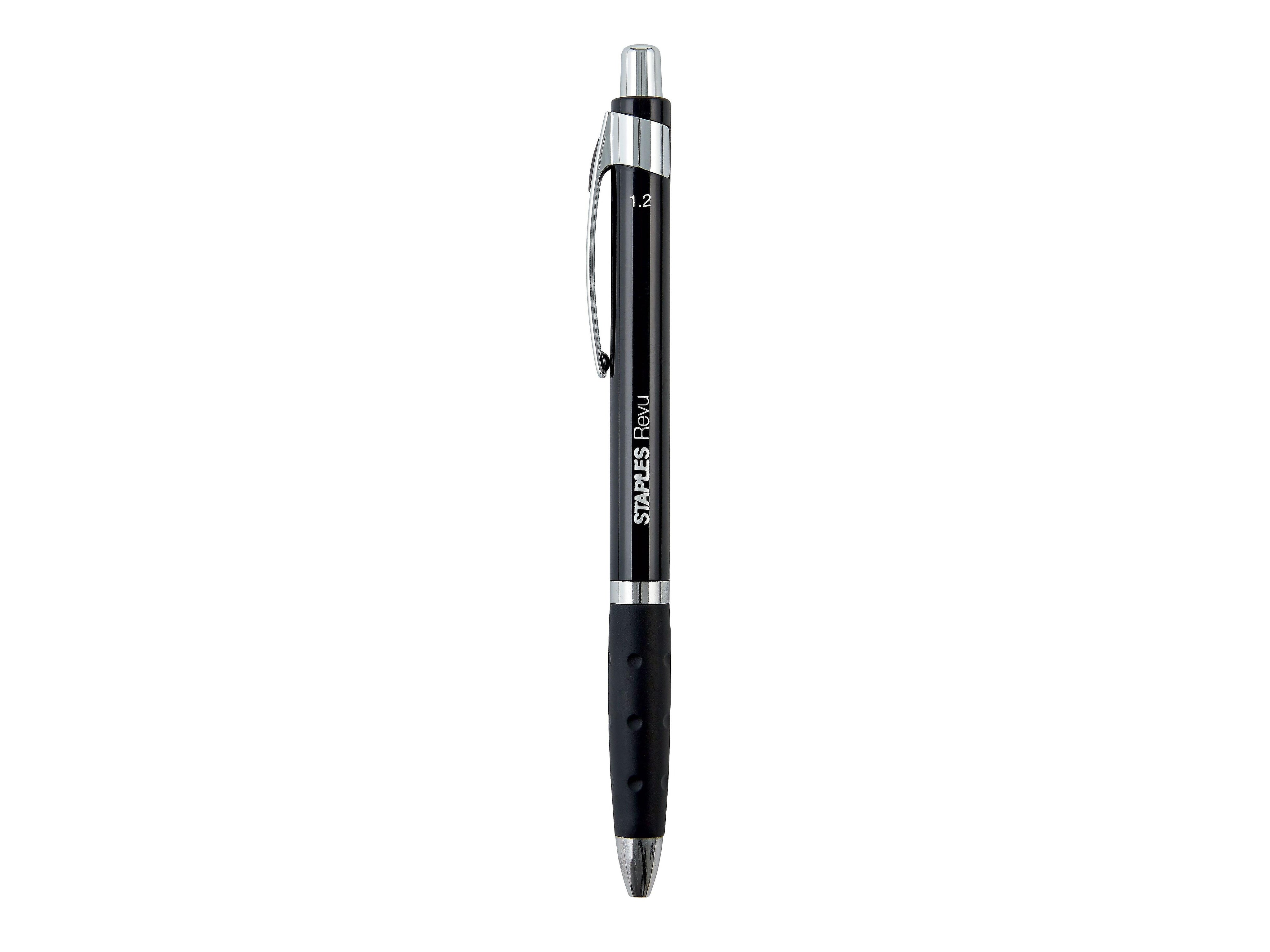 Staples Revu Retractable Ballpoint Pens, Bold Point, Black Ink, Dozen