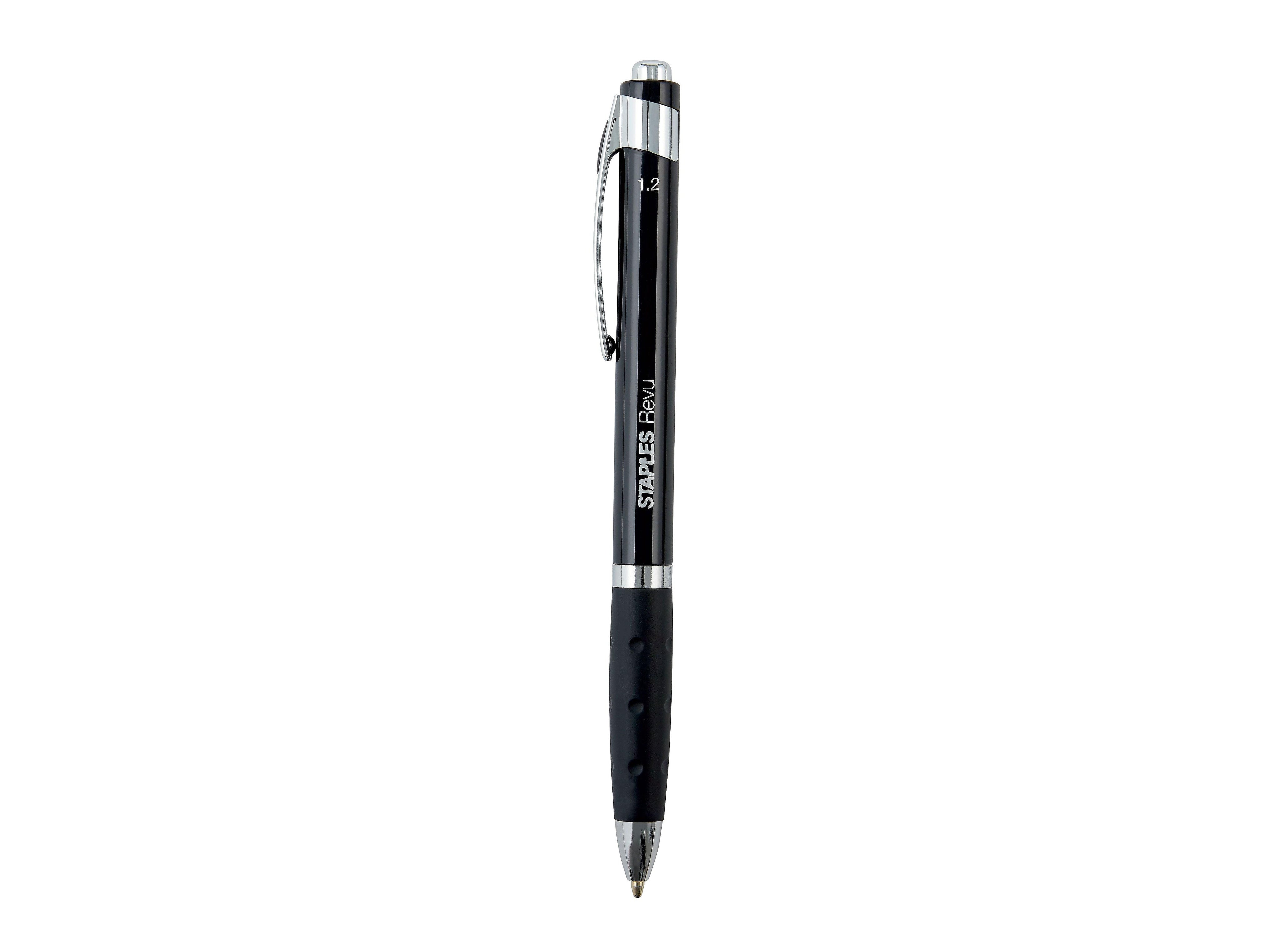 Staples Revu Retractable Ballpoint Pens, Bold Point, Black Ink, Dozen