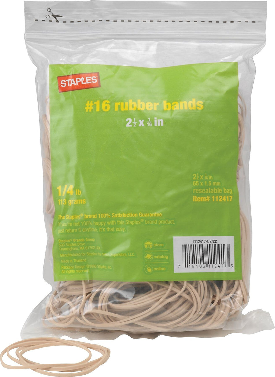 Staples® Rubber Bands, #16, 2 1/2" x 1/16", 59,000/CT