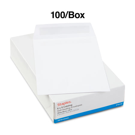 Staples Self Seal #1 Catalog Envelopes, 6"L x 9"H, White, 100/Box