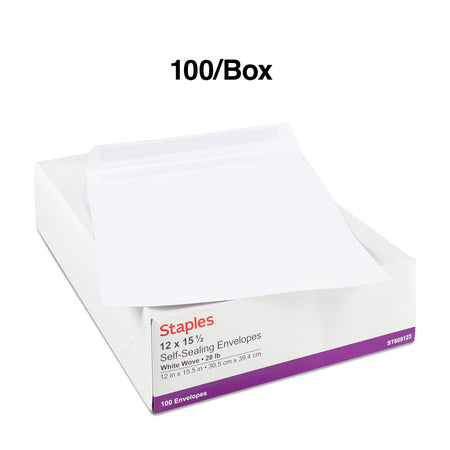 Staples Self Seal Catalog Envelopes, 12" x 15.5", White, 100/Box