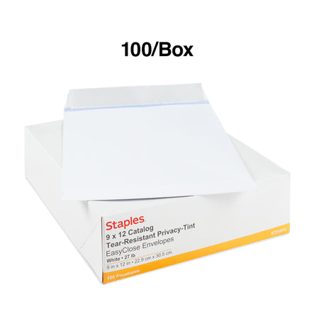 Staples Self Seal Catalog Envelopes, 9" x 12", White, 100/Box