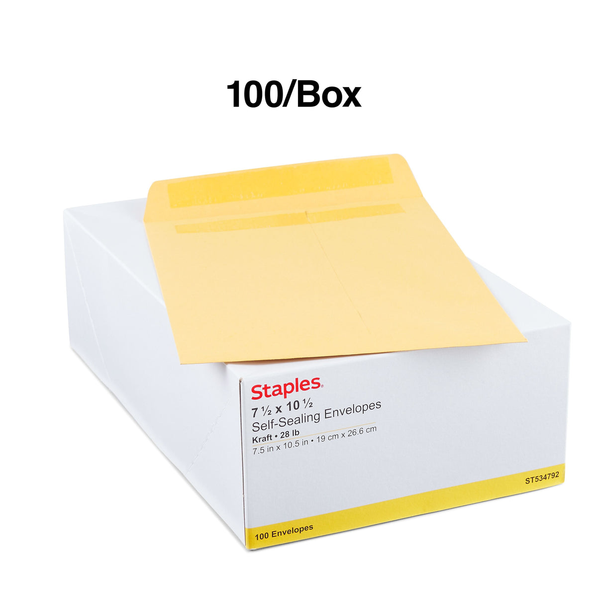 Staples Self Seal Kraft Catalog Envelopes, 7.5"L x 10.5"H, Brown, 100/Box