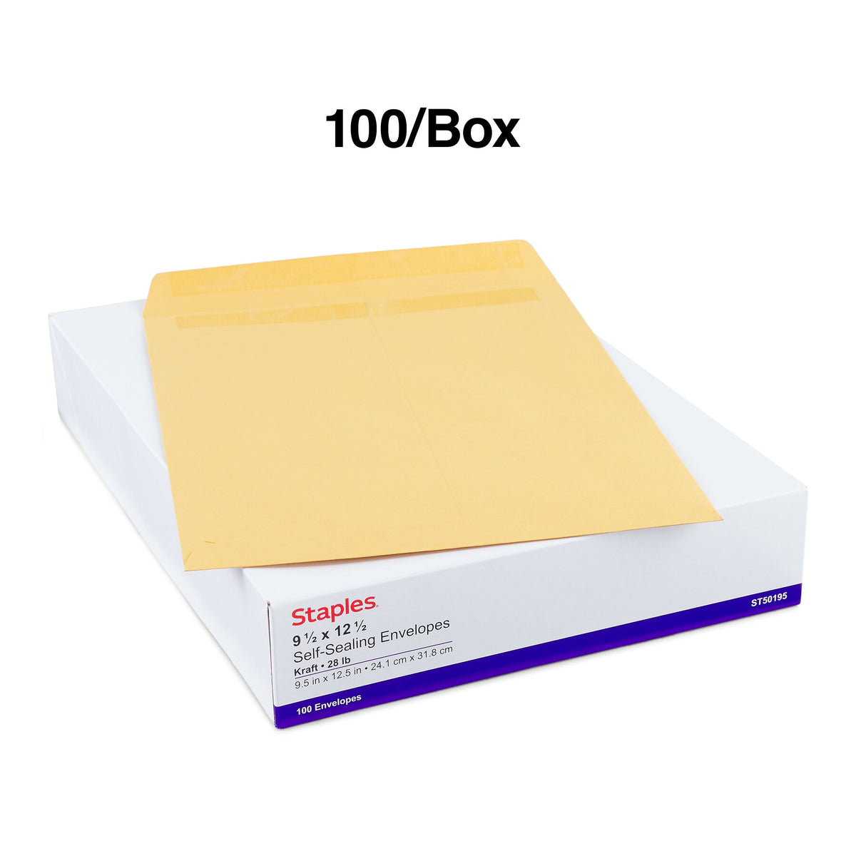 Staples Self Seal Kraft Catalog Envelopes, 9.5"L x 12.5"H, Brown, 100/Box