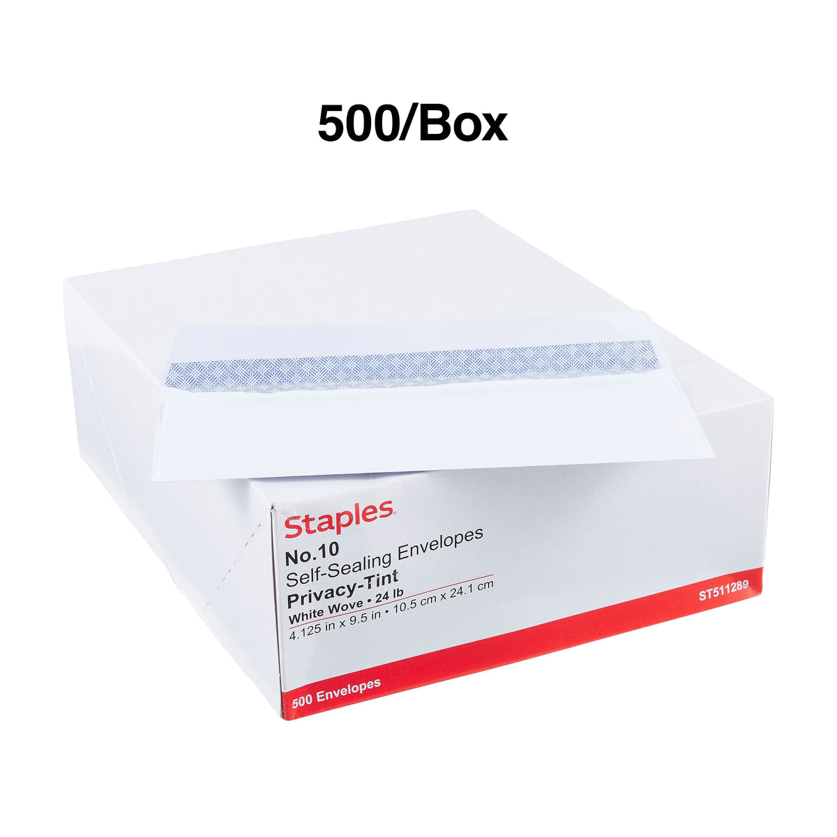 Staples Self Seal Security Tinted #10 Business Envelopes, 4 1/8" x 9 1/2", White, 500/Box