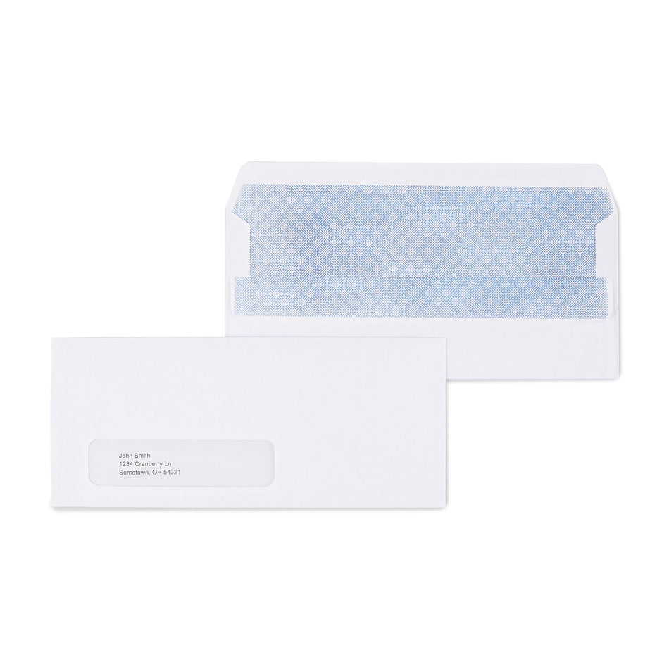 Staples Self Seal Security Tinted #10 Window Envelope, 4 1/8" x 9 1/2", White Wove, 500/Box