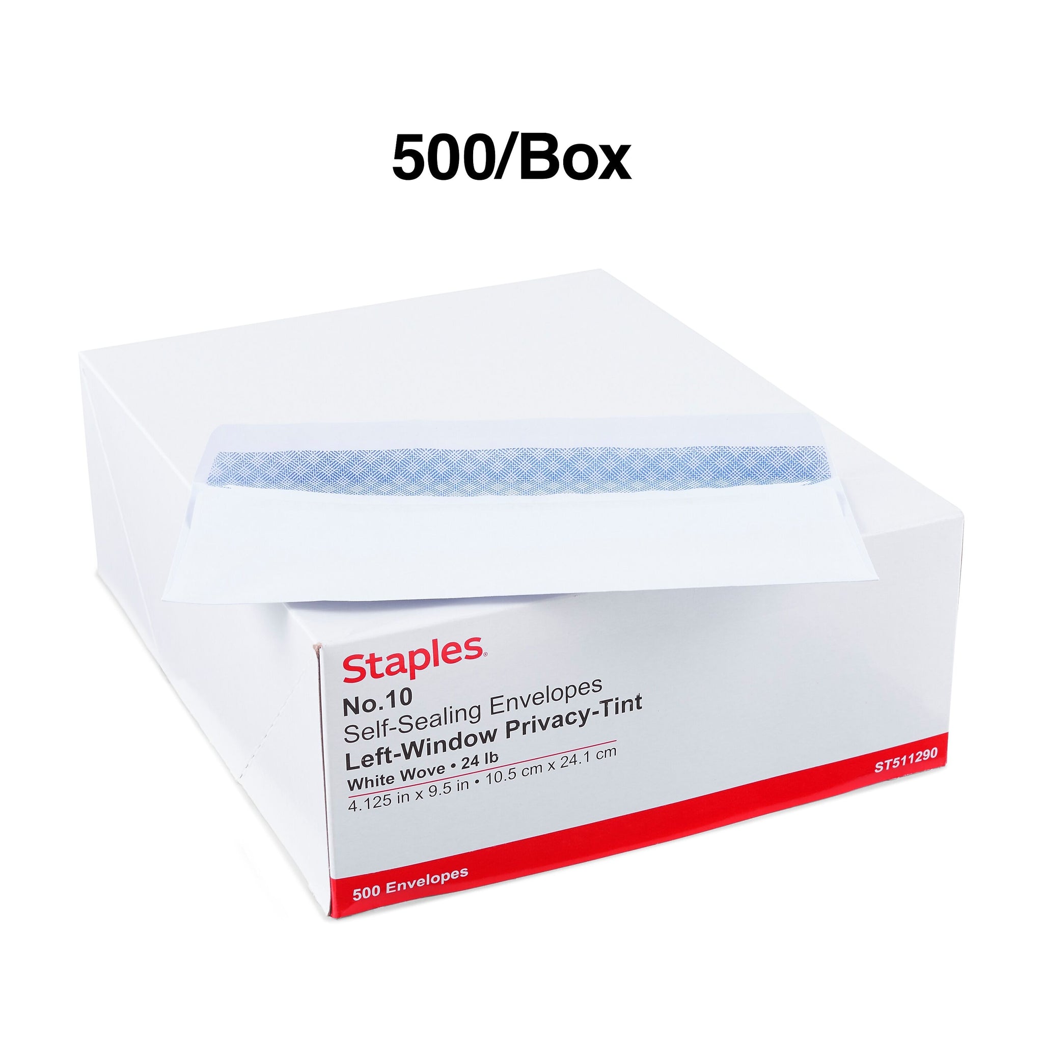 Staples Self Seal Security Tinted #10 Window Envelope, 4 1/8