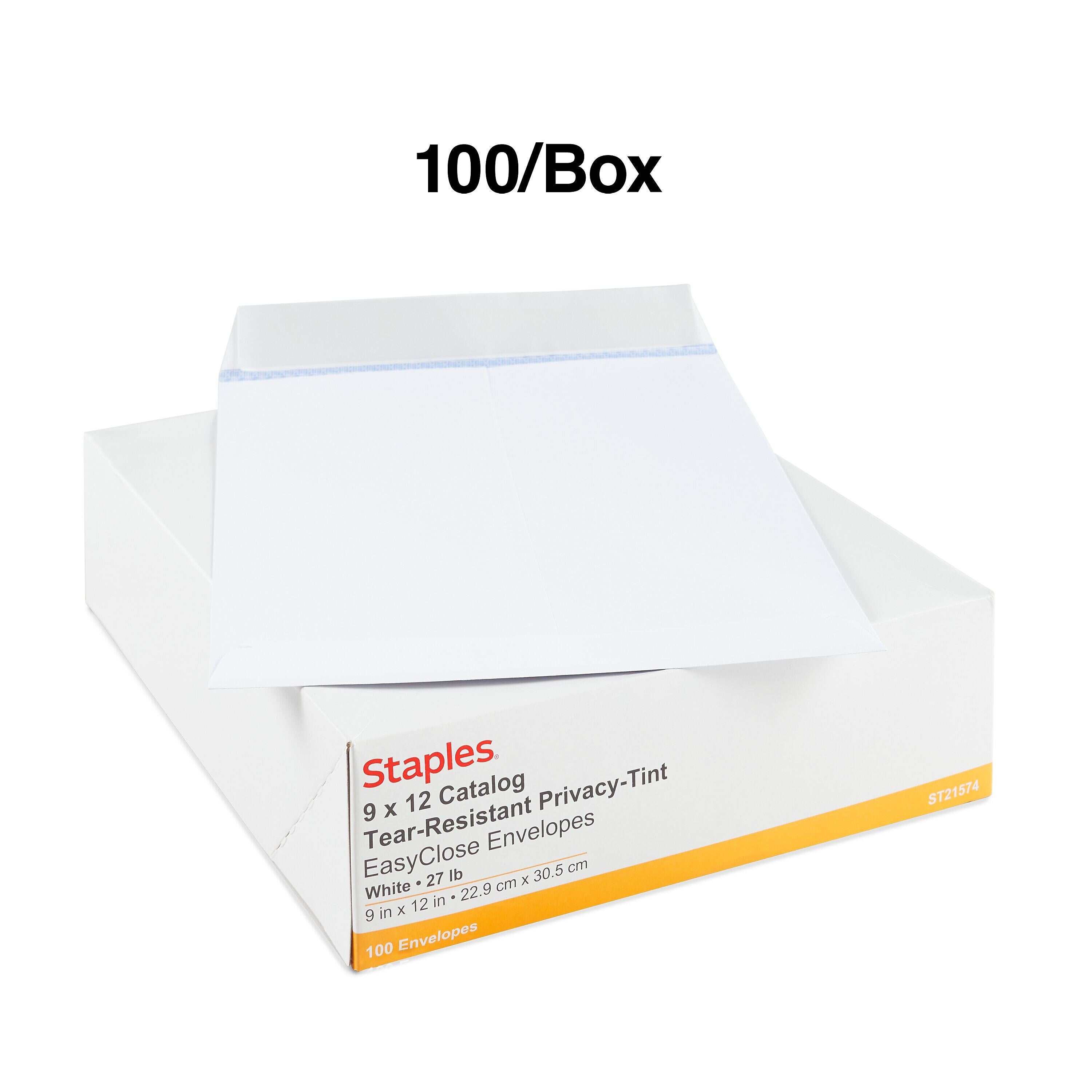 Staples Self Seal Security Tinted Catalog Envelopes, 9" x 12", White, 100/Box