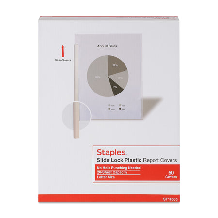 Staples Slide Locking Report Cover, Letter Size, Clear, 50/Box