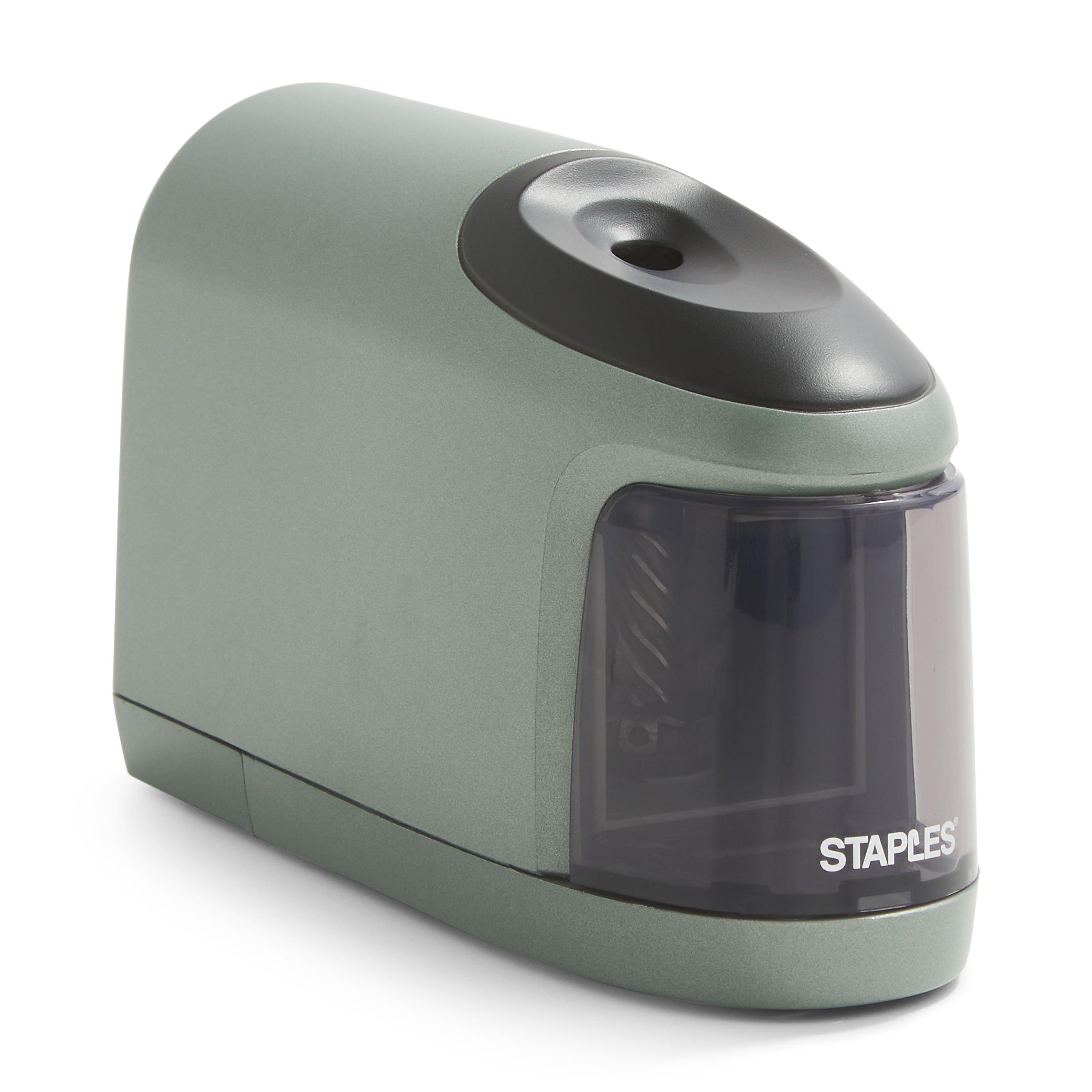 Staples® Slimline Battery Powered Pencil Sharpener, Silver/Black