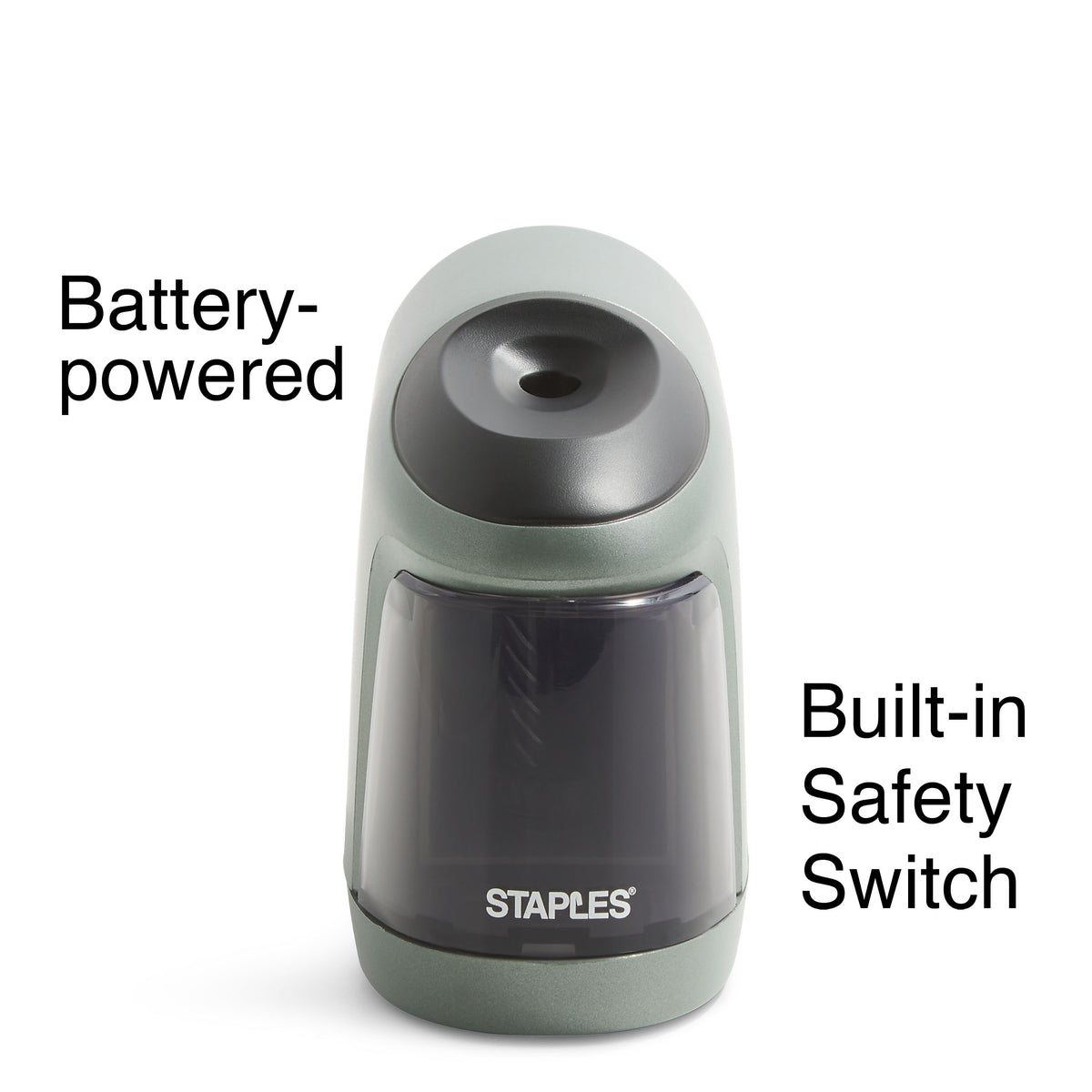 Staples® Slimline Battery Powered Pencil Sharpener, Silver/Black